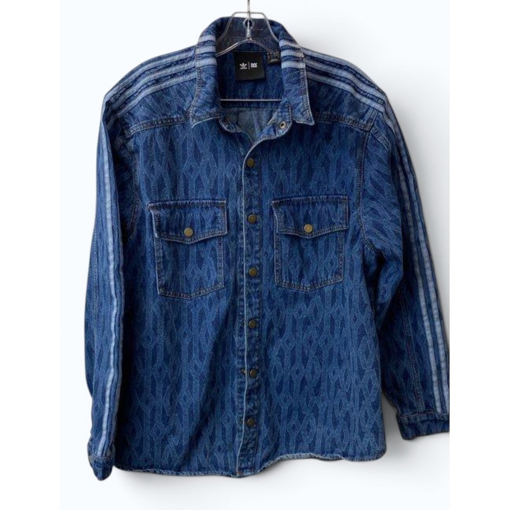 Adidas x Ivy Park Rodeo Monogram Denim Shirt Unisex S Blue Button Up
